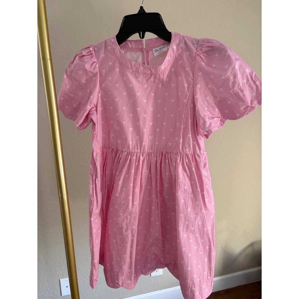 Shop the Mint Girls Pink Bow Print Scalloped Hem Cotton Dress Size 10/12 Party
